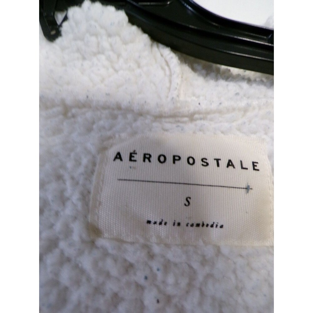 Aéropostale Women's Ivory Sherpa Full Zip Hoodie S Cozy Hooded Fleece - Picture 3 of 5